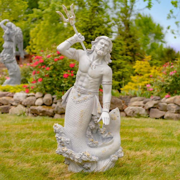 Magnesium Merman Garden Statue Throwing Trident "Scotty" 48" Tall