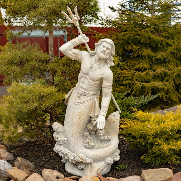 Magnesium Merman Garden Statue Throwing Trident "Scotty" 48" Tall