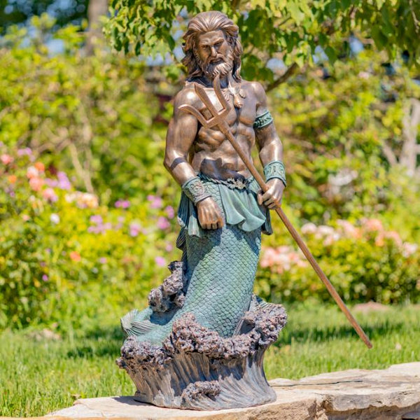 Magnesium Merman Garden Statue Holding Trident "Roberto" 50" Tall