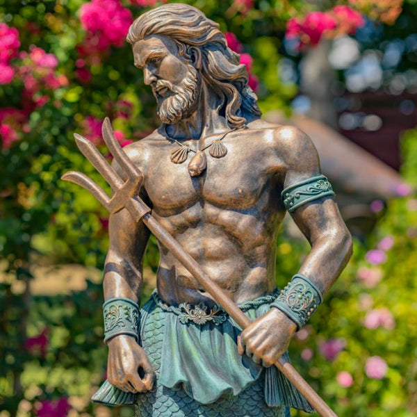 Magnesium Merman Garden Statue Holding Trident "Roberto" 50" Tall