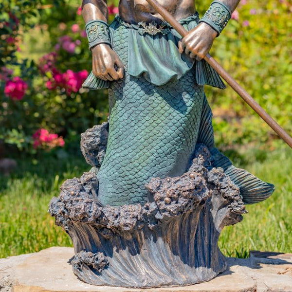 Magnesium Merman Garden Statue Holding Trident "Roberto" 50" Tall