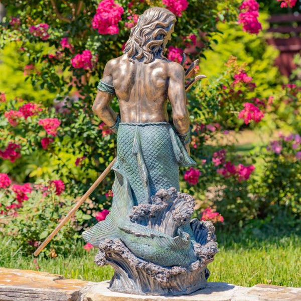 Magnesium Merman Garden Statue Holding Trident "Roberto" 50" Tall