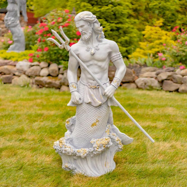 Magnesium Merman Garden Statue Holding Trident "Roberto" 50" Tall