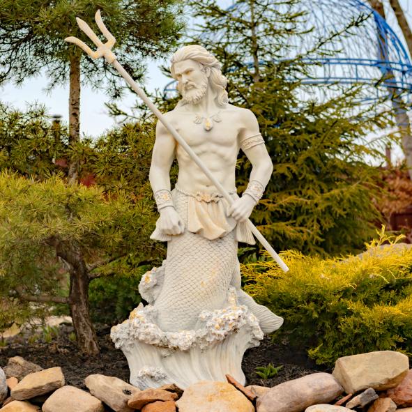 Magnesium Merman Garden Statue Holding Trident "Roberto" 50" Tall