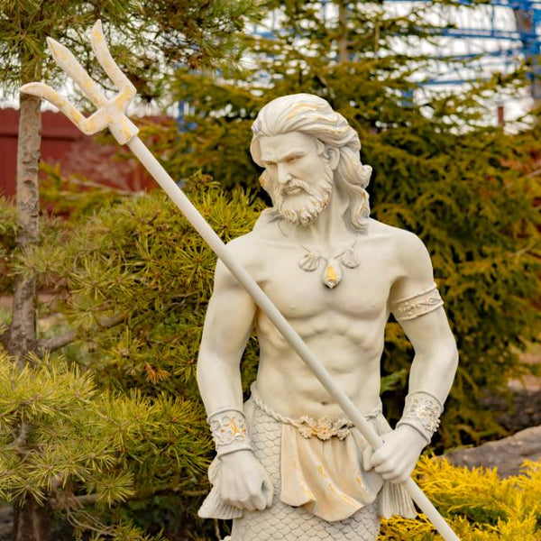 Magnesium Merman Garden Statue Holding Trident "Roberto" 50" Tall