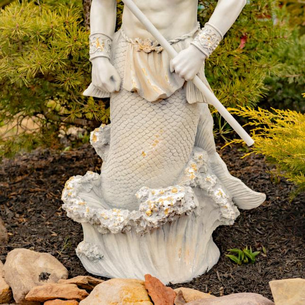 Magnesium Merman Garden Statue Holding Trident "Roberto" 50" Tall