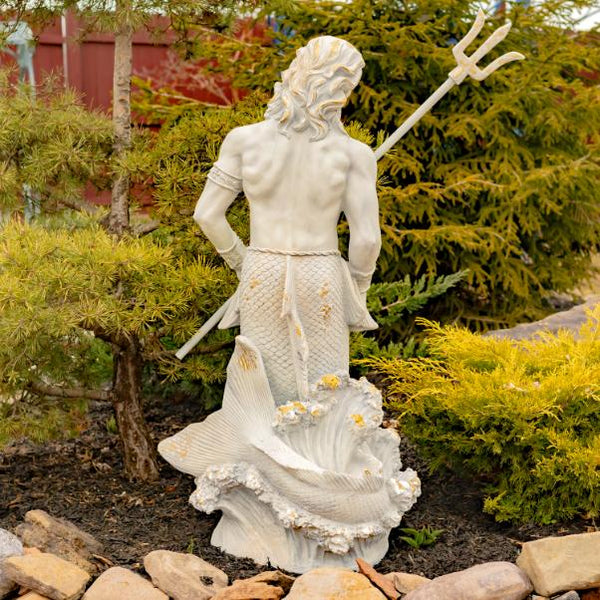 Magnesium Merman Garden Statue Holding Trident "Roberto" 50" Tall