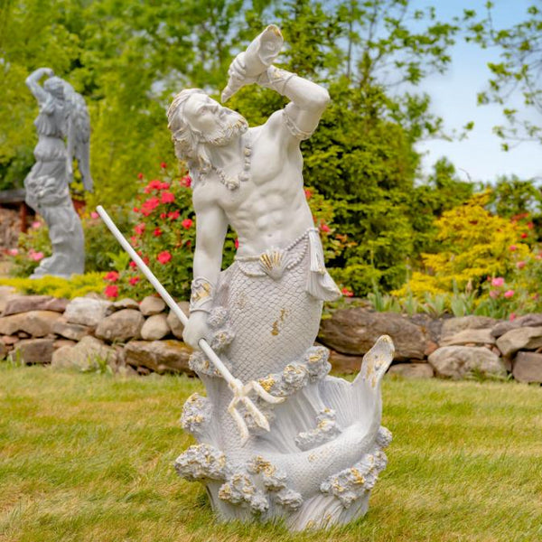 Magnesium Merman Garden Statue with Seashell Spyglass "Peter" 52" Tall