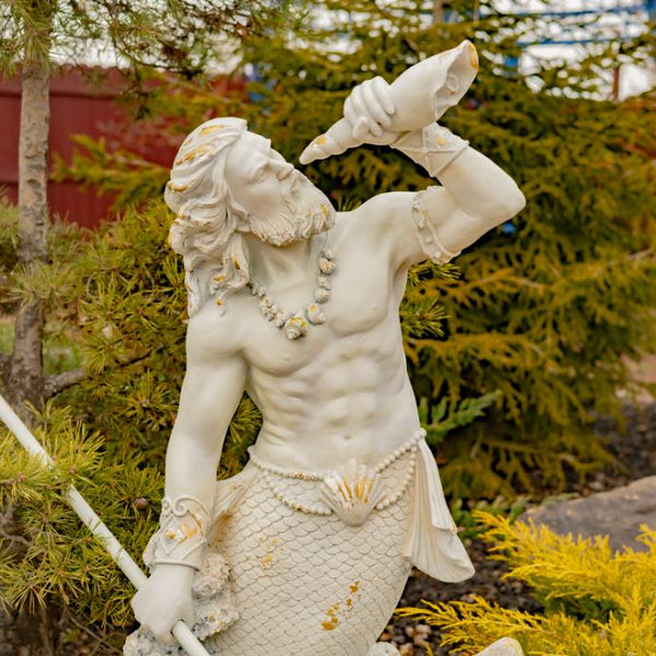 Magnesium Merman Garden Statue with Seashell Spyglass "Peter" 52" Tall