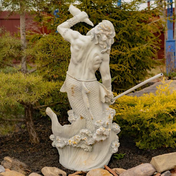 Magnesium Merman Garden Statue with Seashell Spyglass "Peter" 52" Tall