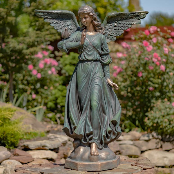 Angel Statue with Billowing Dress & Bird "Maria" 46" Tall Magnesium