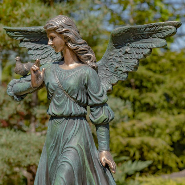 Angel Statue with Billowing Dress & Bird "Maria" 46" Tall Magnesium