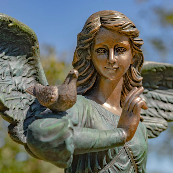 Angel Statue with Billowing Dress & Bird "Maria" 46" Tall Magnesium