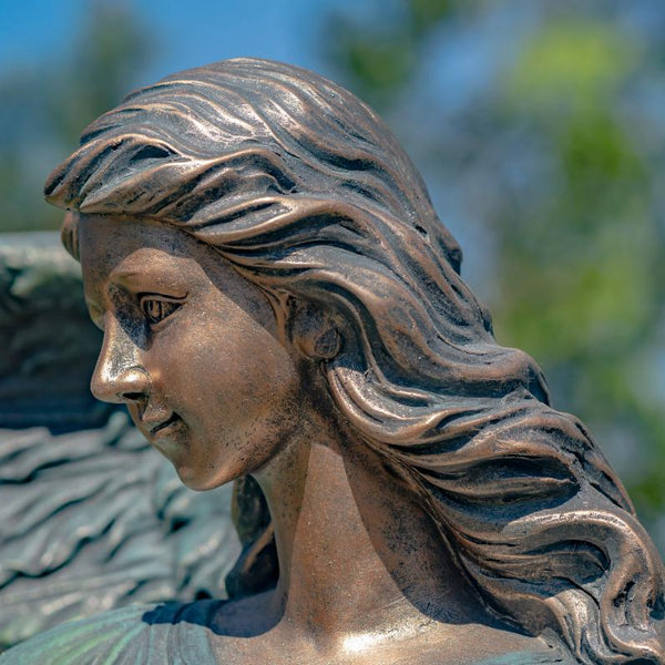 Angel Statue with Billowing Dress & Bird "Maria" 46" Tall Magnesium