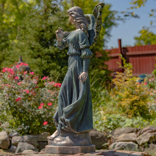 Angel Statue with Billowing Dress & Bird "Maria" 46" Tall Magnesium