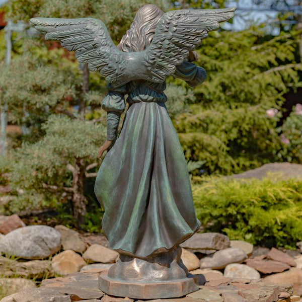 Angel Statue with Billowing Dress & Bird "Maria" 46" Tall Magnesium