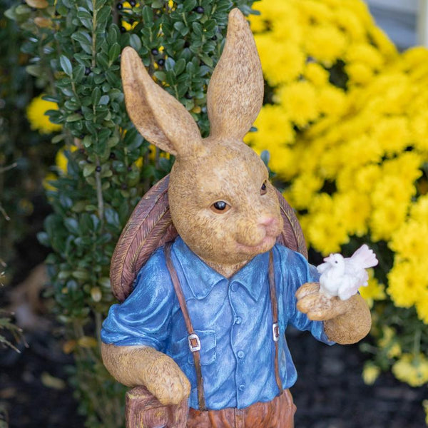 Rabbit Garden Statue with Shovel & Bird "Jack Rabbit" 25" Tall Metal