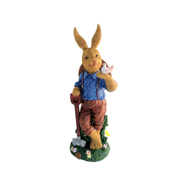 Rabbit Garden Statue with Shovel & Bird "Jack Rabbit" 25" Tall Metal