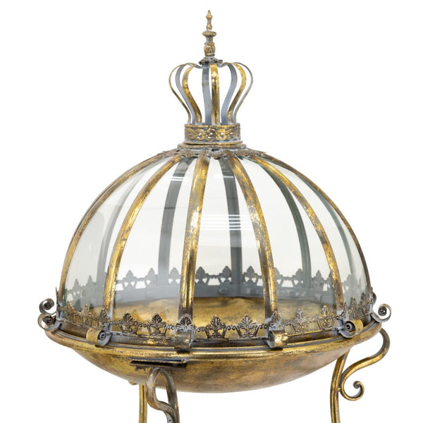 Set of 3 Glass Dome Terrariums with Iron Stand in Frosted Gold/Silver "Marseilles 1792"