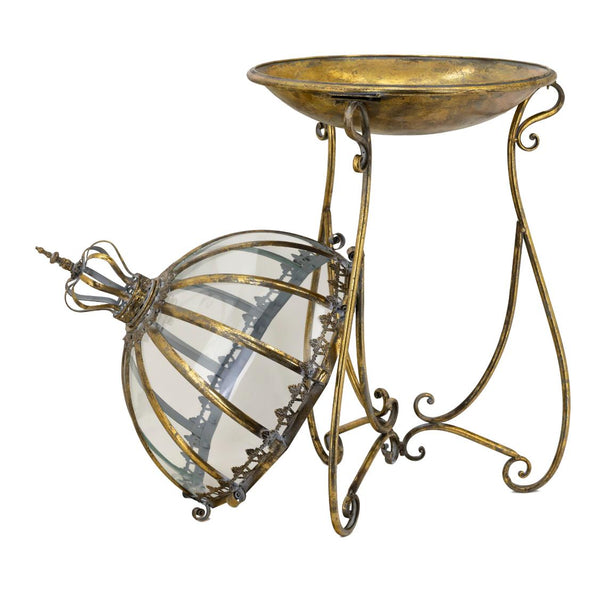 Set of 3 Glass Dome Terrariums with Iron Stand in Frosted Gold/Silver "Marseilles 1792"