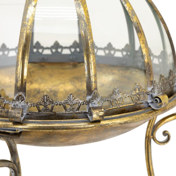Set of 3 Glass Dome Terrariums with Iron Stand in Frosted Gold/Silver "Marseilles 1792"