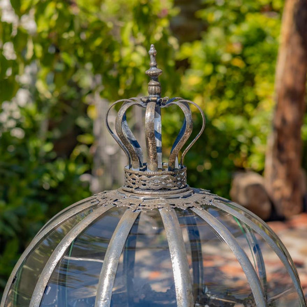 Set of 3 Glass Dome Terrariums with Iron Stand in Frosted Gold/Silver "Marseilles 1792"