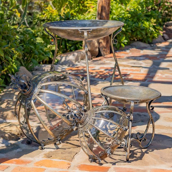 Set of 3 Glass Dome Terrariums with Iron Stand in Frosted Gold/Silver "Marseilles 1792"