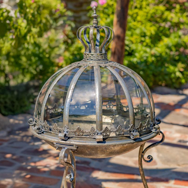 Set of 3 Glass Dome Terrariums with Iron Stand in Frosted Gold/Silver "Marseilles 1792"