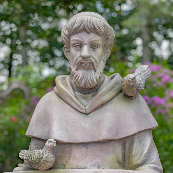 Sitting/Standing "Saint Francis" Statue & Birdbath in Antique Grey