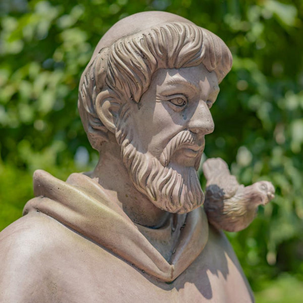 Sitting/Standing "Saint Francis" Statue & Birdbath in Antique Grey