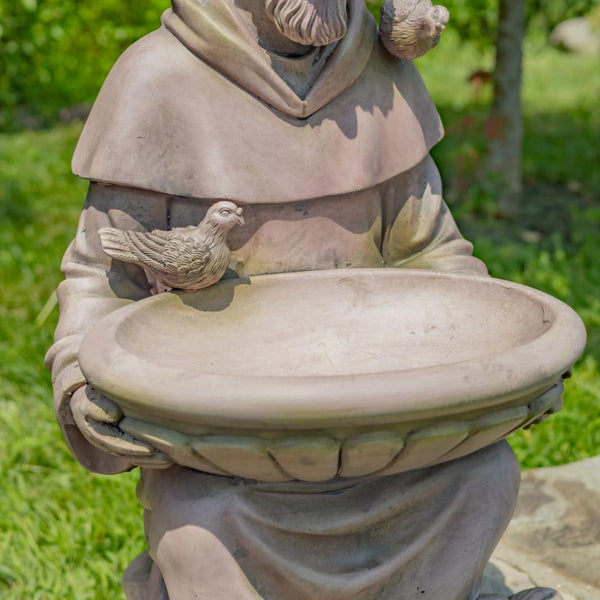 Sitting/Standing "Saint Francis" Statue & Birdbath in Antique Grey