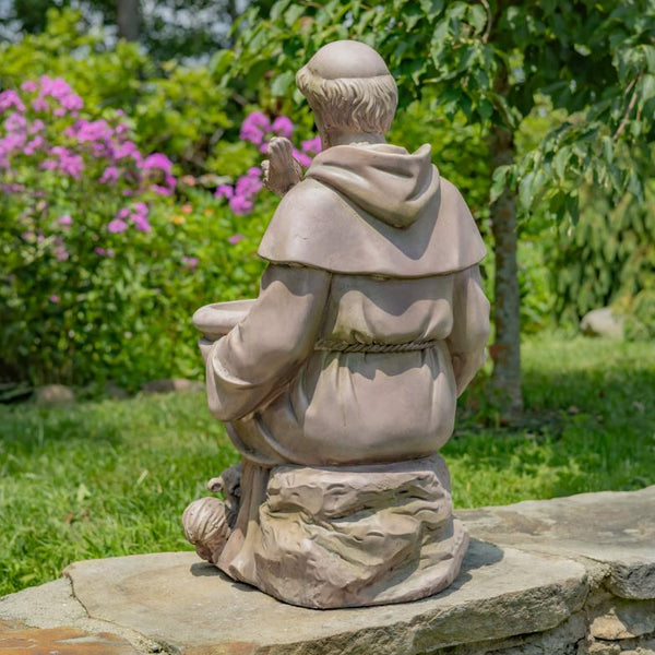 Sitting/Standing "Saint Francis" Statue & Birdbath in Antique Grey