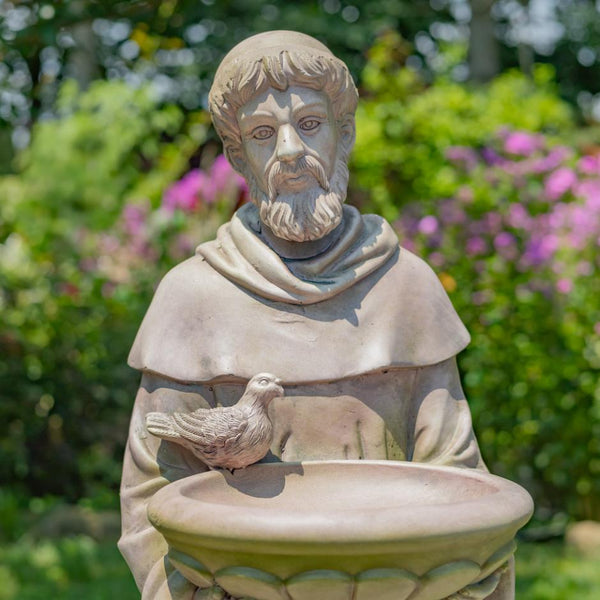 Sitting/Standing "Saint Francis" Statue & Birdbath in Antique Grey