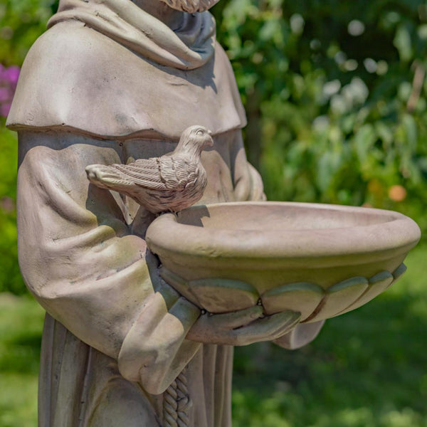 Sitting/Standing "Saint Francis" Statue & Birdbath in Antique Grey