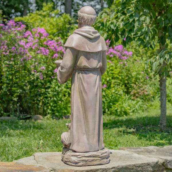 Sitting/Standing "Saint Francis" Statue & Birdbath in Antique Grey