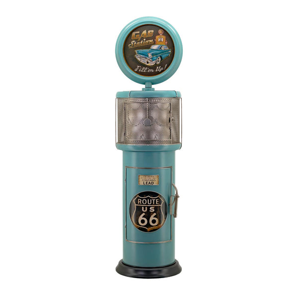 Old Style Gas-Pump-Shaped Wine Rack in Blue-Green "Route 66" 69.5" Tall