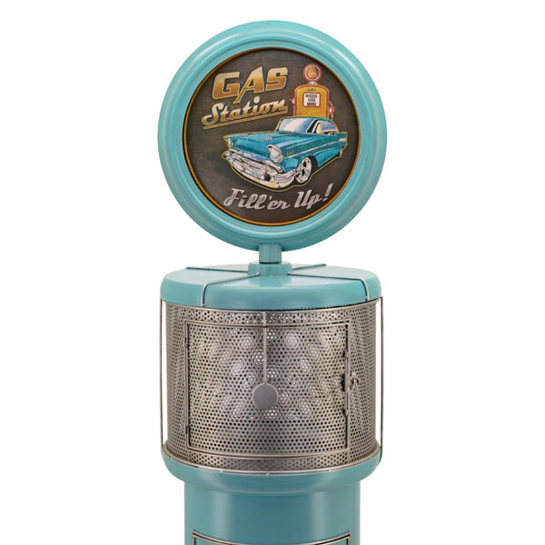 Old Style Gas-Pump-Shaped Wine Rack in Blue-Green "Route 66" 69.5" Tall