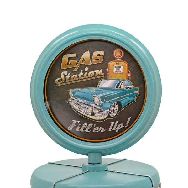 Old Style Gas-Pump-Shaped Wine Rack in Blue-Green "Route 66" 69.5" Tall
