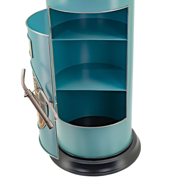 Old Style Gas-Pump-Shaped Wine Rack in Blue-Green "Route 66" 69.5" Tall