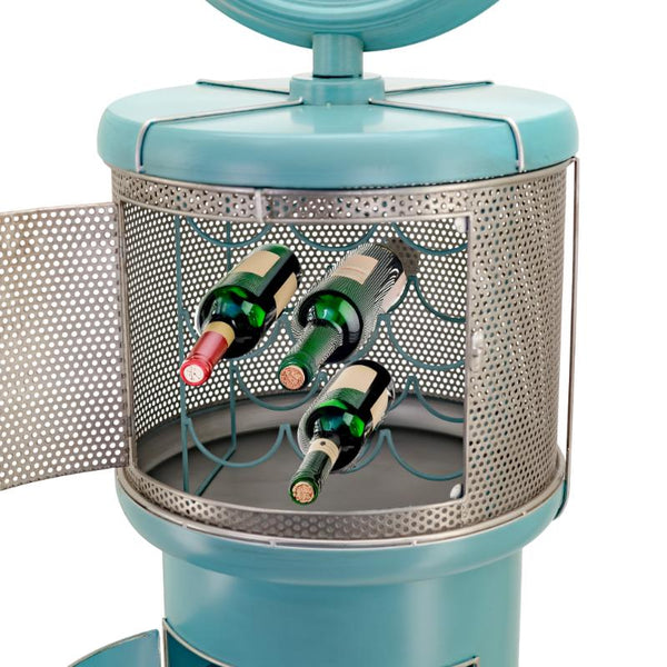 Old Style Gas-Pump-Shaped Wine Rack in Blue-Green "Route 66" 69.5" Tall