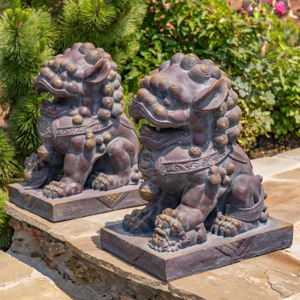 Set of 2 Magnesium Foo Dog Statues "Gan & An"