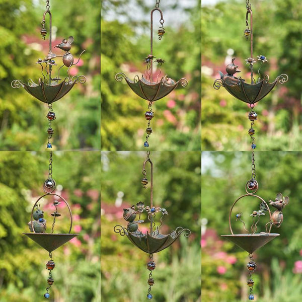 Set of 6 Assorted Animal Hanging Umbrella Bird Feeder Wind Chimes