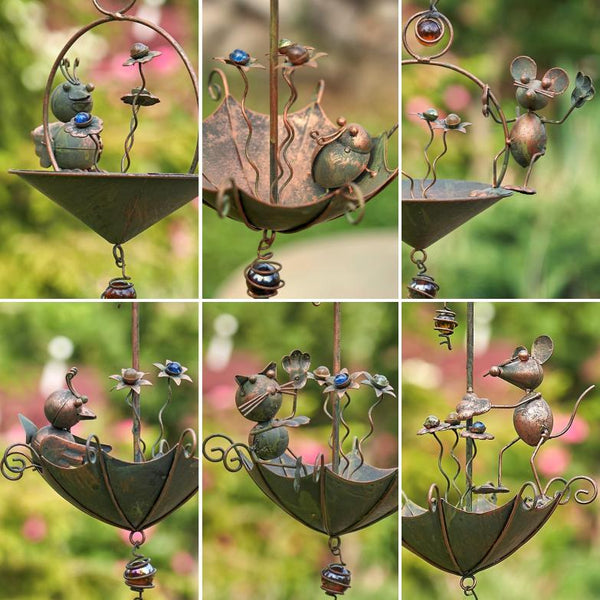 Set of 6 Assorted Animal Hanging Umbrella Bird Feeder Wind Chimes