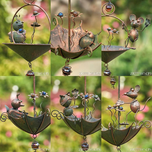 Set of 6 Assorted Animal Hanging Umbrella Bird Feeder Wind Chimes