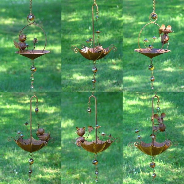 Set of 6 Assorted Animal Hanging Umbrella Bird Feeder Wind Chimes