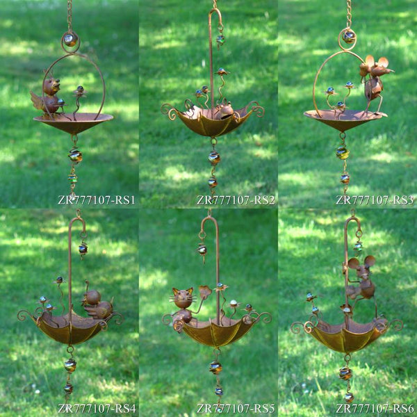 Set of 6 Assorted Animal Hanging Umbrella Bird Feeder Wind Chimes