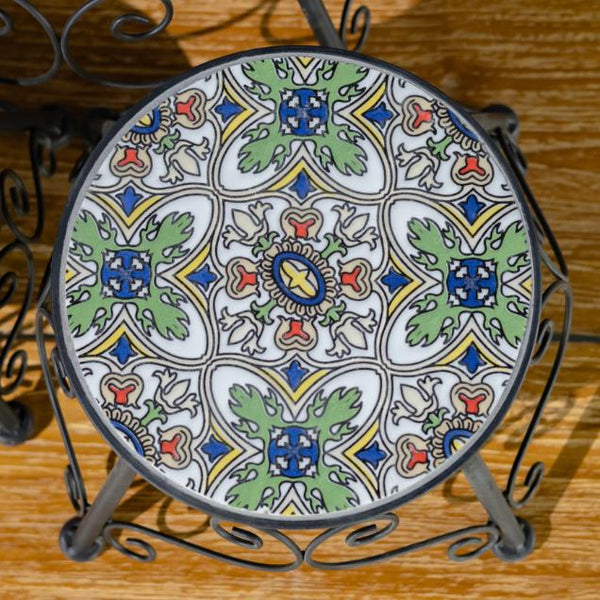 Set of 3 Assorted Mosaic Top Plant Riser Stands in Green/Blue/Yellow "Santarosa"