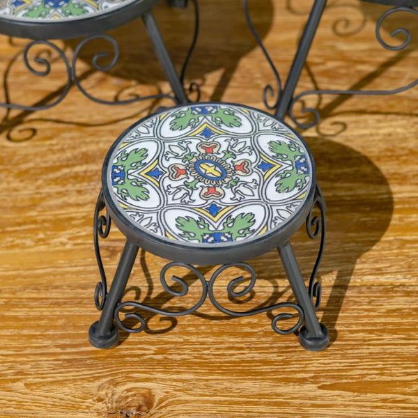 Set of 3 Assorted Mosaic Top Plant Riser Stands in Green/Blue/Yellow "Santarosa"