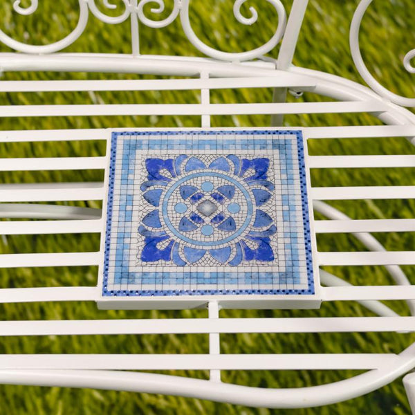 "Cape May" Mosaic Plant Stand and Bench - White & Blue