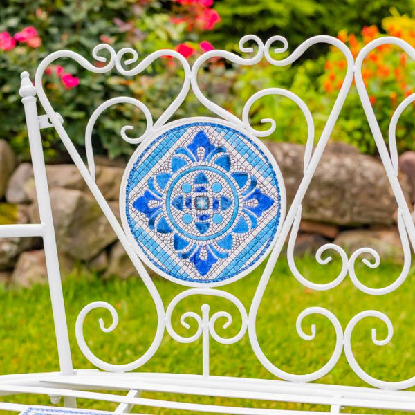 "Cape May" Mosaic Plant Stand and Bench - White & Blue